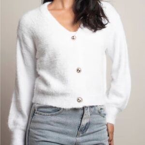 Guess White Fuzzy Cardigan